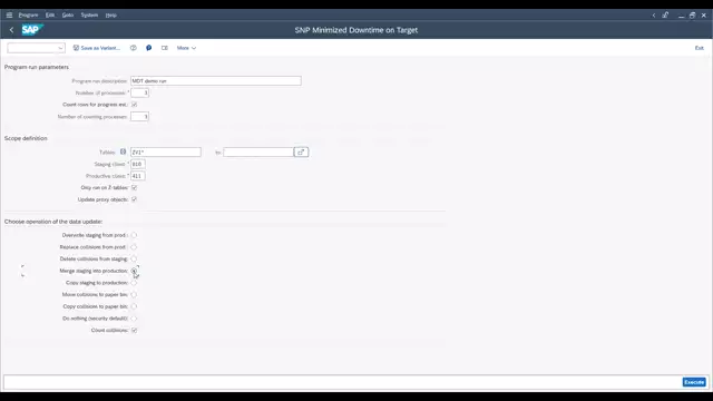 Minimized Downtime on Target | Main Minimized Downtime on Target Transaction /SNP/MDT