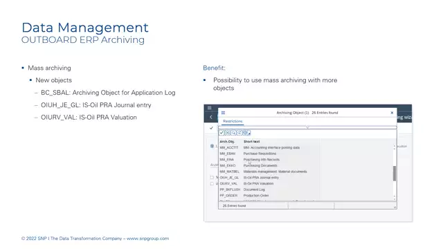 Outboard ERP Archiving | Mass Archiving – New Objects