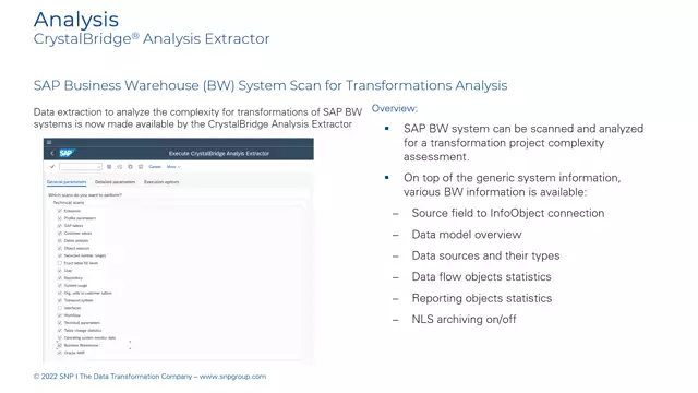 CrystalBridge Analysis Extractor | SAP Business Warehouse System Scan for Transformations Analysis