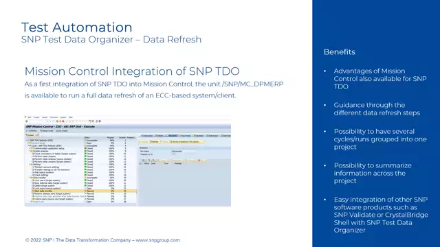 Test Data Organizer | Data Refresh – Mission Control Integration of SNP TDO