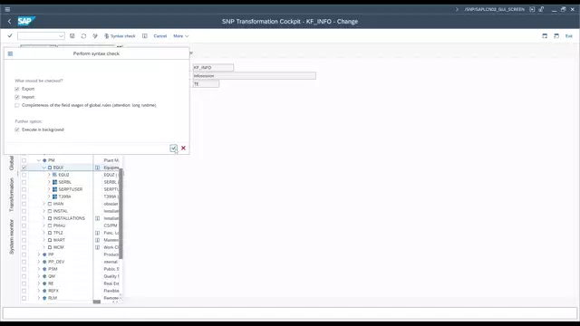 Transformation Cockpit | Report for Executing Syntax Check in Background
