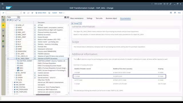 Transformation Content | Purchasing Document Selection