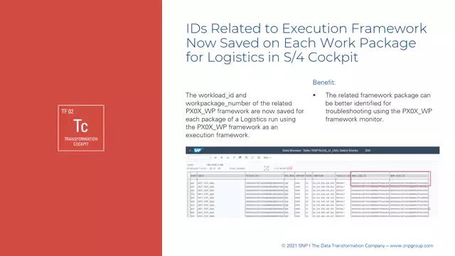 S/4HANA Cockpit | IDs Related to Execution Framework Saved on Each Work Package for Logistics