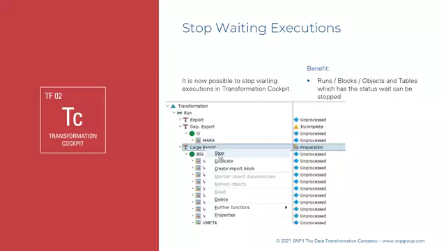 Transformation Cockpit | Stopping Waiting Executions