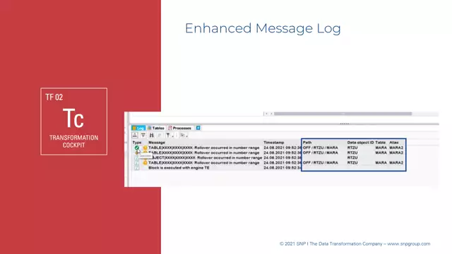 Transformation Cockpit | Enhanced Message Log
