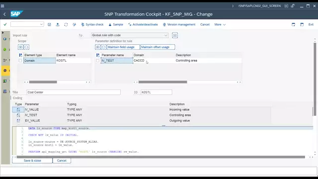 Transformation Cockpit | Offset Usage
