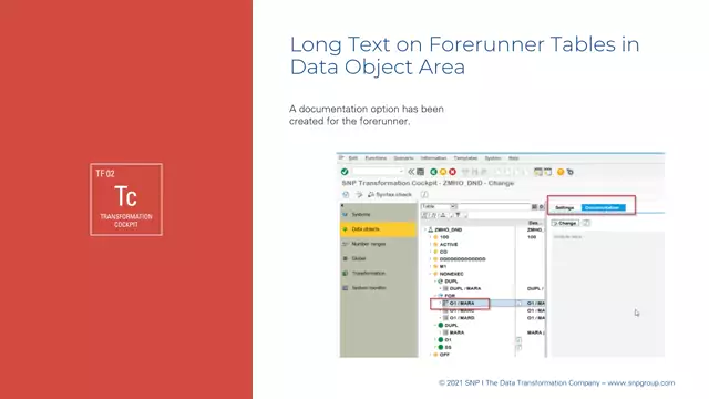 Transformation Cockpit | Long Text on Forerunner Tables in Data Object Area