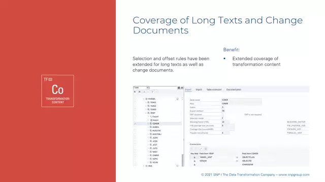 Transformation Content | Coverage of Long Texts and Change Documents
