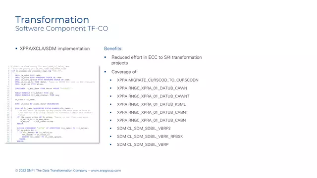 Transformation Content | XPRA/XCLA/SDM Implementation