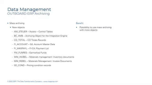 Outboard ERP Archiving | Mass Archiving – New Objects