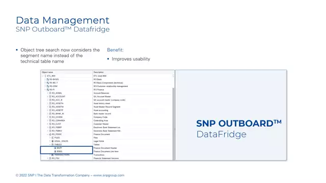 Outboard DataFridge | Object Tree Search now Considers the Segment Name Instead of the Technical Table Name
