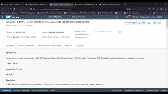 S/4HANA | Material Ledger 09 | Useful SAP Notes for the Material Ledger Conversion | DE