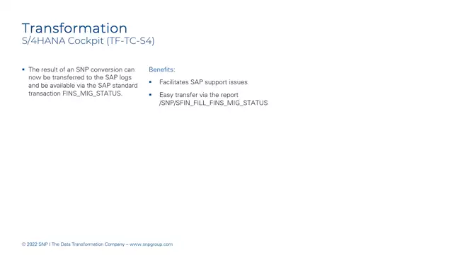 S/4HANA Cockpit | SNP Conversion Results Transferable to SAP Logs