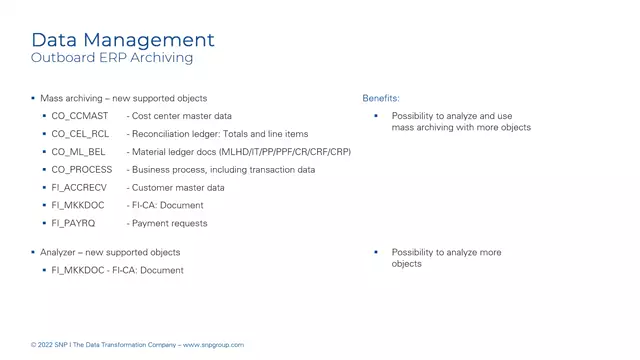 Outboard ERP Archiving | Mass Archiving / Analyzer - New Supported Objects