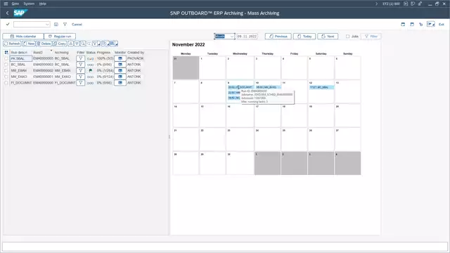 Outboard ERP Archiving | Scheduling Calendar
