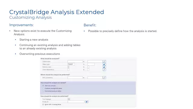 CrystalBridge Analysis Extended | Customizing Analysis: New Options for Executing the Customizing Analysis