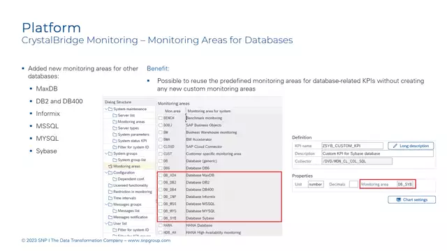 CrystalBridge Monitoring | Monitoring Areas for Databases – New Monitoring Areas