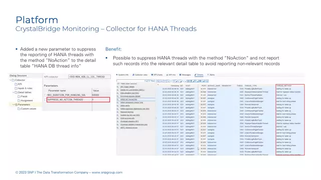 CrystalBridge Monitoring | Collector for HANA Threads – New Parameter to Suppress theReporting of HANA Threads with Method “NoAction” into Detail Table “HANA DB Thread Info”