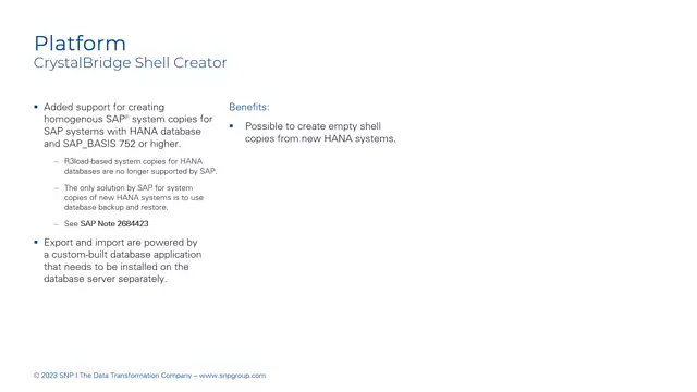 CrystalBridge Shell Creator | Empty Shells for New HANA Systems