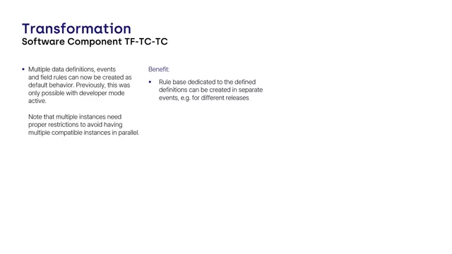 Transformation Cockpit | Multiple Data Definitions, Events and Field Rules Set as Default Behavior