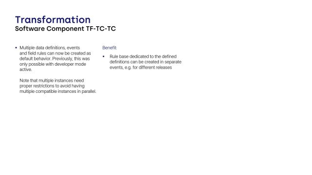 Transformation Cockpit | Multiple Data Definitions, Events and Field Rules Set as Default Behavior