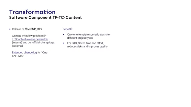 Transformation Content | Release of One SNP_MIG