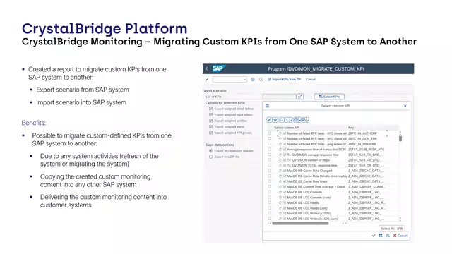 CrystalBridge Monitoring | Report to Migrate Custom KPIs from one SAP System to Another