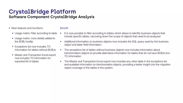 CrystalBridge Analysis | Usage Matrix and Exception Lists