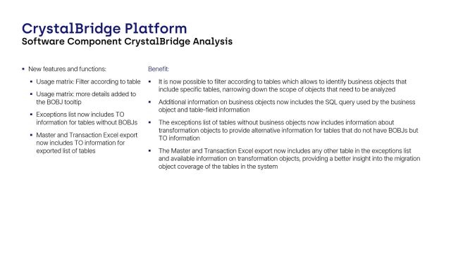 CrystalBridge Analysis | Usage Matrix and Exception Lists