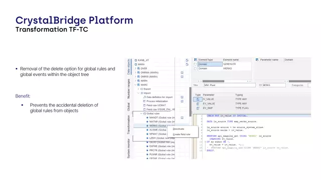 Transformation Cockpit | Removal of Delete Option for Global Rules and Global Events Within Object Tree